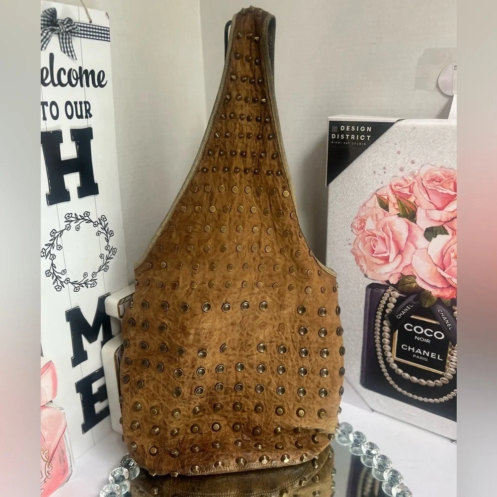 Cassandra vintage distressed unique Studded Brown Leather Bag